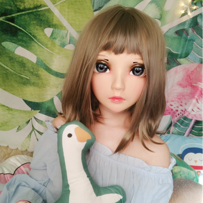 (Xi-02)Female Sweet Girl Resin Half Head Kigurumi BJD Eyes Crossdress Cosplay Japanese Anime Role Lolita Mask With Eyes And Wig
