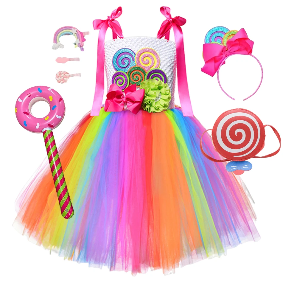 2025 niñas Purim Festival dulce piruleta dulce vestido para niños fiesta de carnaval disfraz de cumpleaños para niña pequeña ropa elegante para niños