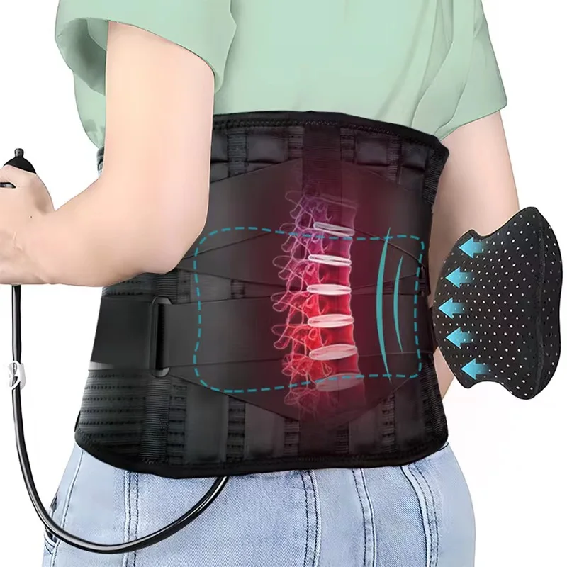 Lumbar Support Belt with Inflatable Pad Lower Back Brace Dual Adjustable Support Straps for Herniated Disc Relieve Waist Pain