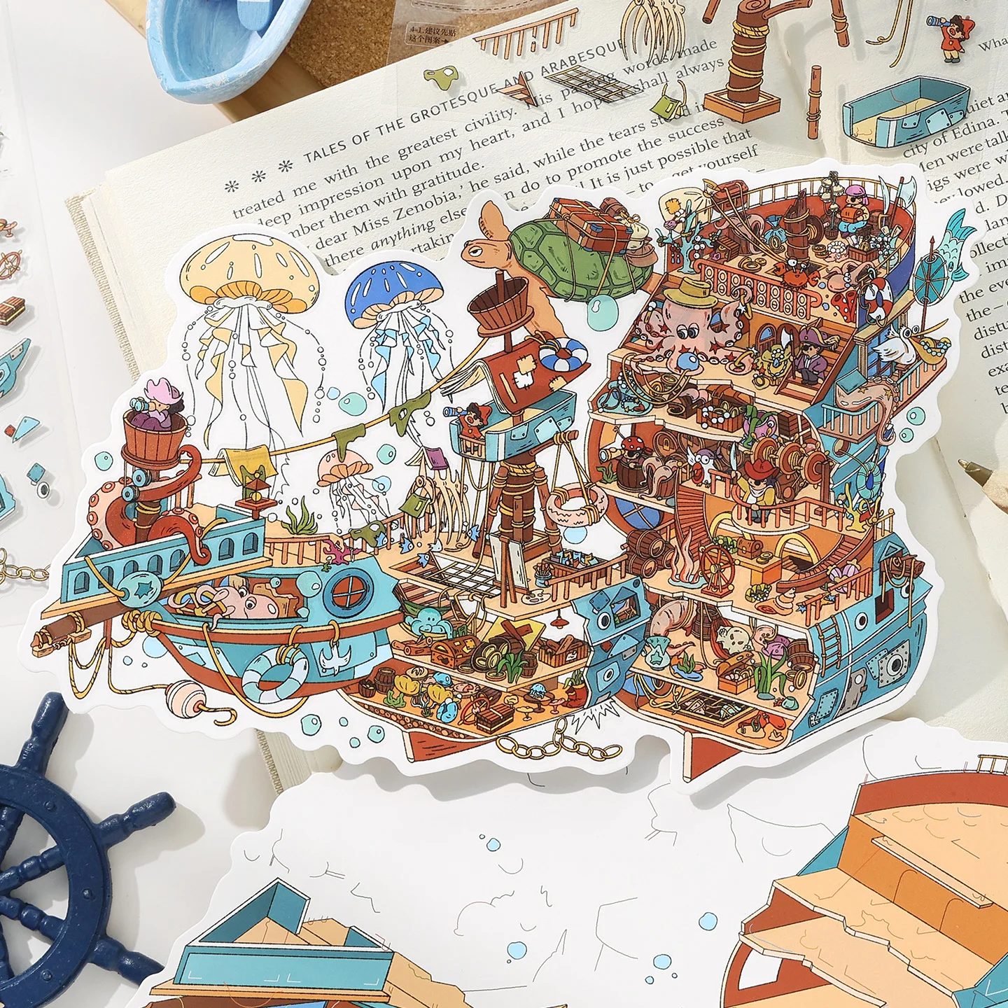 Fantasy Underwater Shipwreck Miniature Scene Stickers Set, DIY Create Your Own Ocean Diorama Stickers, Undersea Adventure Micro