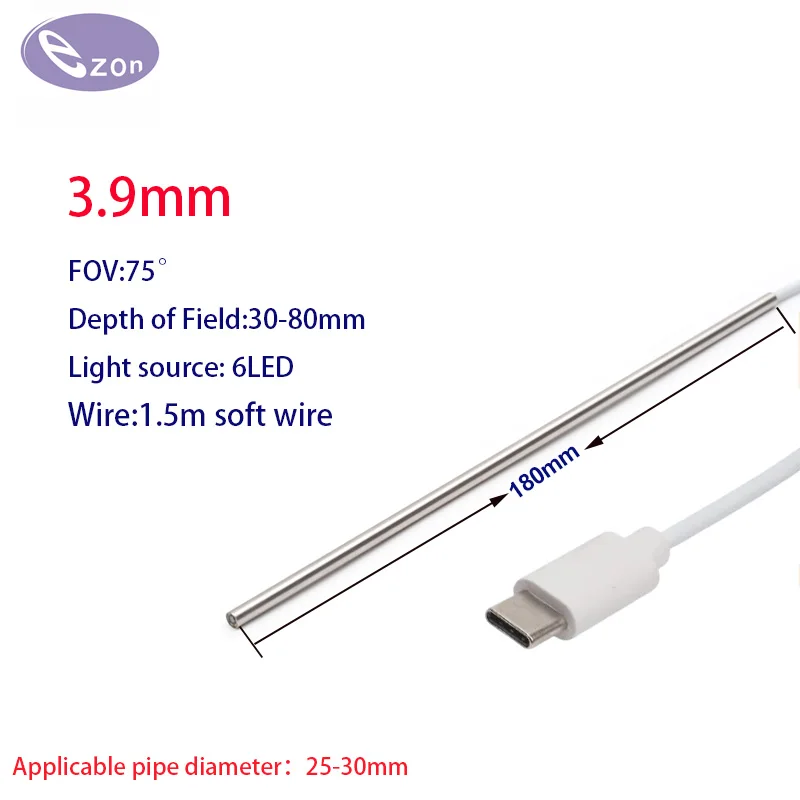 

Эндоскоп EZ-EN39L-typec с длинной трубкой 3,9 мм, одинарный интерфейс Type-C, эндоскоп для проверки промышленных трубопроводов, совместимый с Android