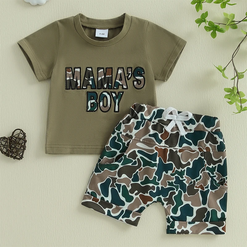 0-3Y Toddler Infant Baby Boy Clothes Sets Letter Short Sleeve T-shirts Camouflage Elastic Waist Shorts Summer Outifts Clothing