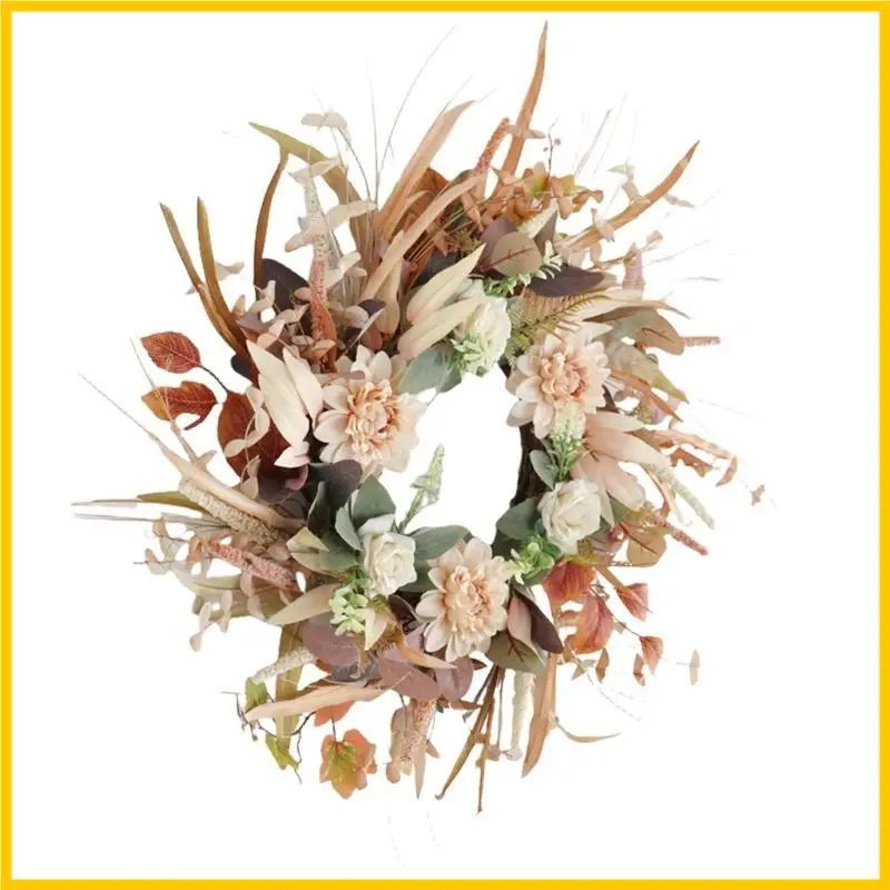 

H55A Realistic Flower Wreath Realistic Floral Decors for Front Door and Wall Hangings