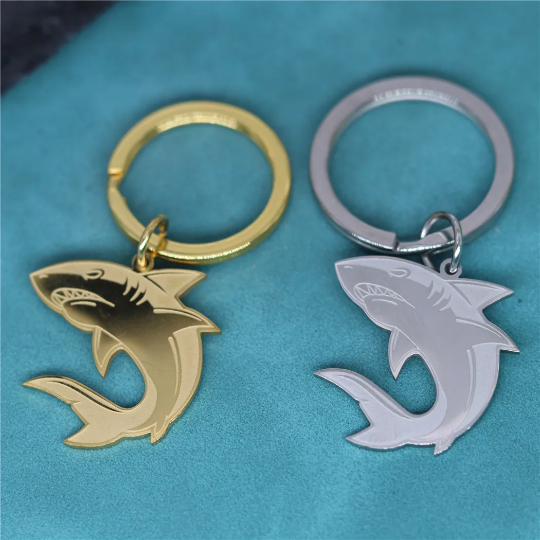 

Fashion Gothic Shark Pendant Keychain For Men Women Stainless Steel Ocean Animal Fish Key Chains Keyring Punk Hip Hop Jewelry