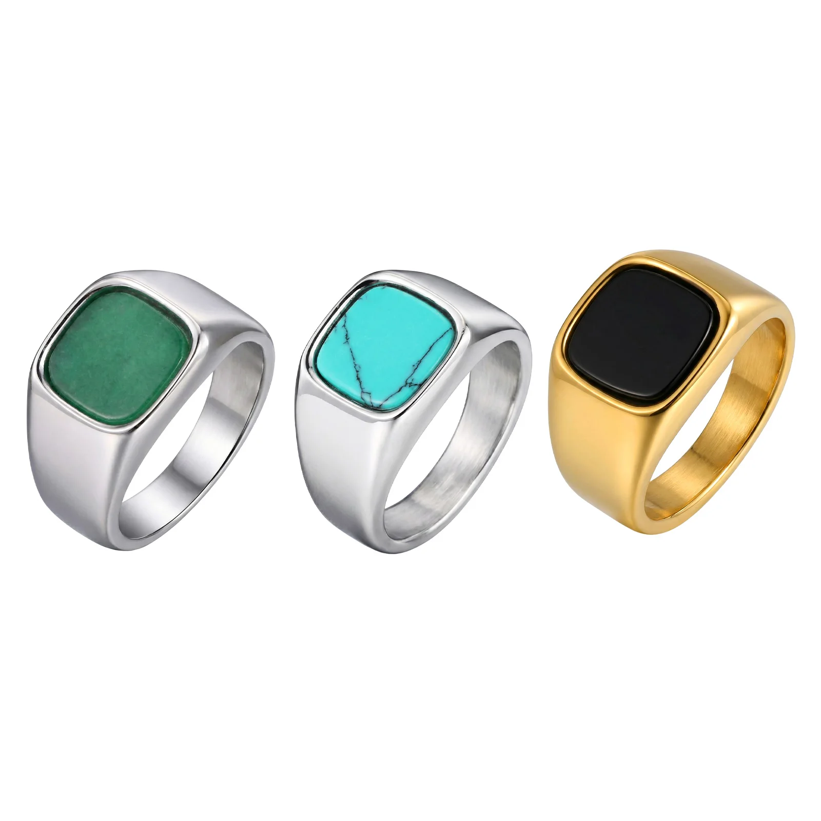 Stilvoller Quadratischer Naturstein-Ring für Männer, Wasserdichter Edelstahl-Siegelring, Geburtstagsgeschenk für Ihn Papa