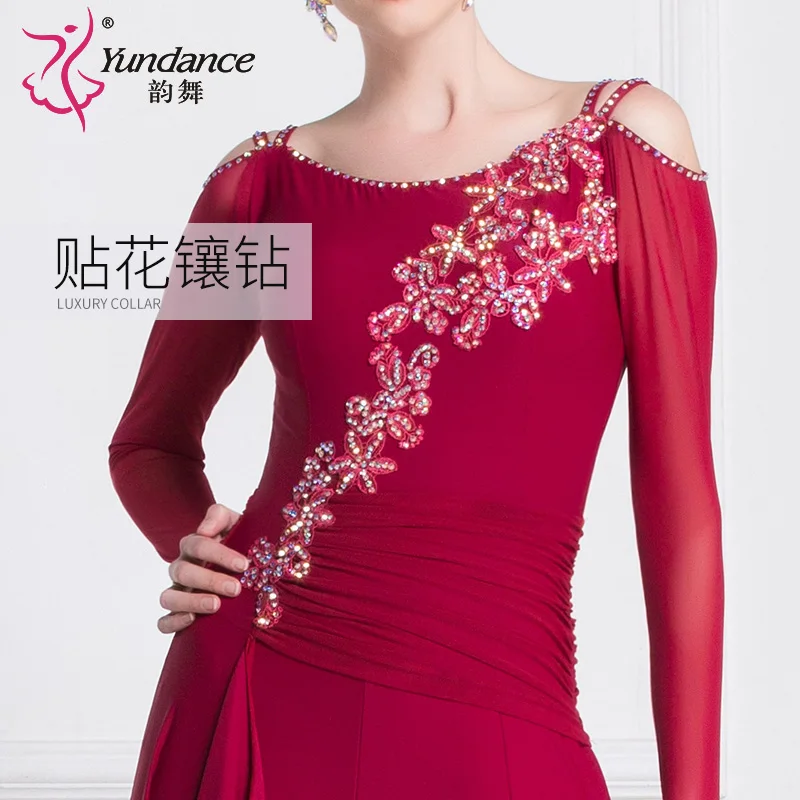 M-18219 New Women Modern Dance Rhinestone Color Diversity Dress Ballroom National Standard Waltz Competition Performance