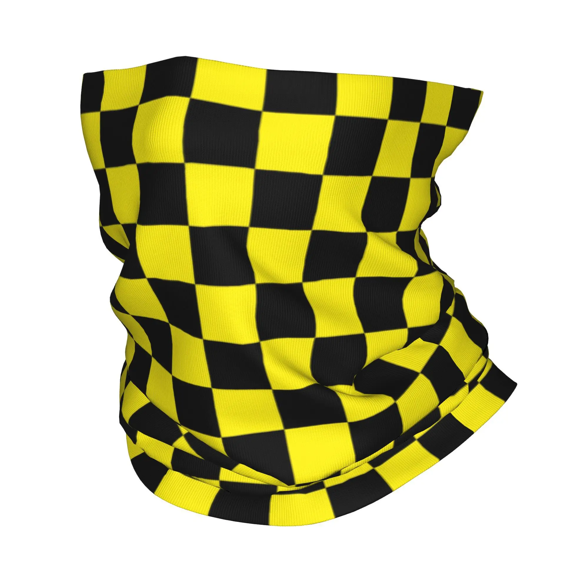 Custom Black Yellow Checkered Bandana Neck Gaiter for Hiking Camping Men Women Wrap Scarf Plaid Headband Warmer