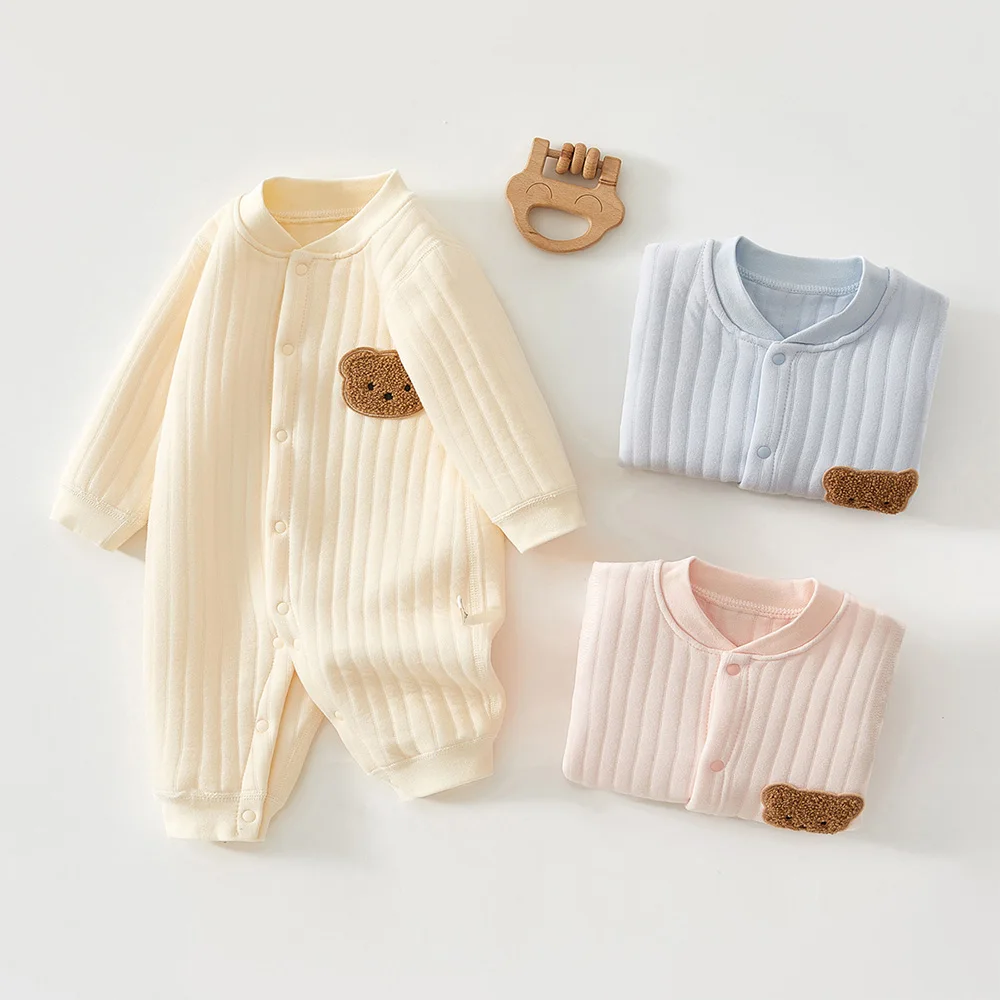 Fall Baby Boutique Clothes Quilted Warm Autumn Winter Unisex Baby Rompers For Boys Girls Solid Color Infant Newborn Jumpsuit