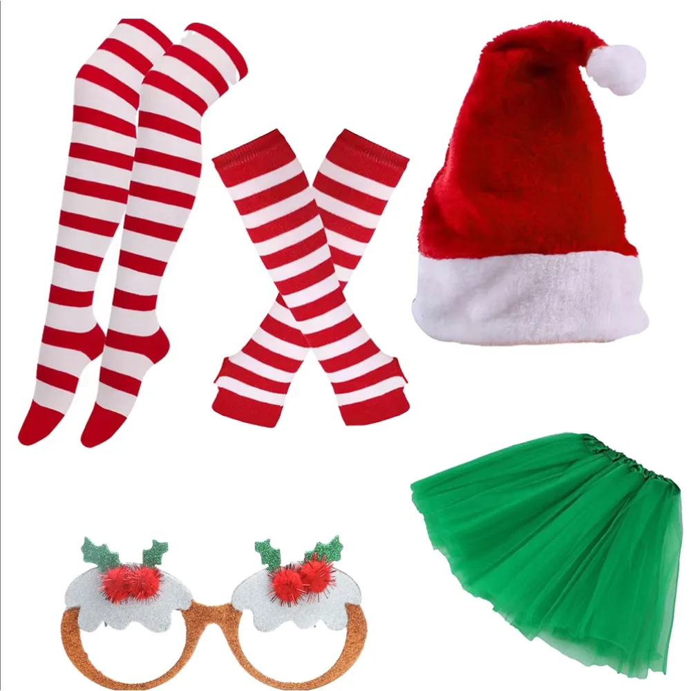 مجموعة إكسسوارات عيد الميلاد من PESENAR قبعة، أحذية، تنورة توتو، جوارب مخططة، نظارات، قلادة جرس جلجل، أجراس المعصم #3
