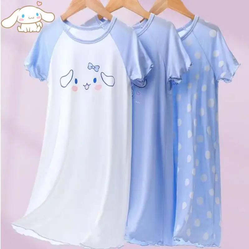 

Cartoon Cinnamoroll Modal Soft Nightgown Loungewear Anime Kawaii Parent-Child Clothing Pajamas Summer Night Skirt Home Clothes