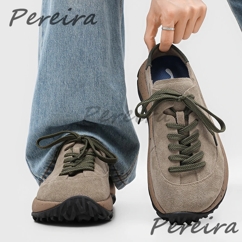Men's Retro Suede Lace Up Sports Shoes Trendy Mixed Colors Thick Soled Casual Sneakers Outdoor Breathable Training Shoes