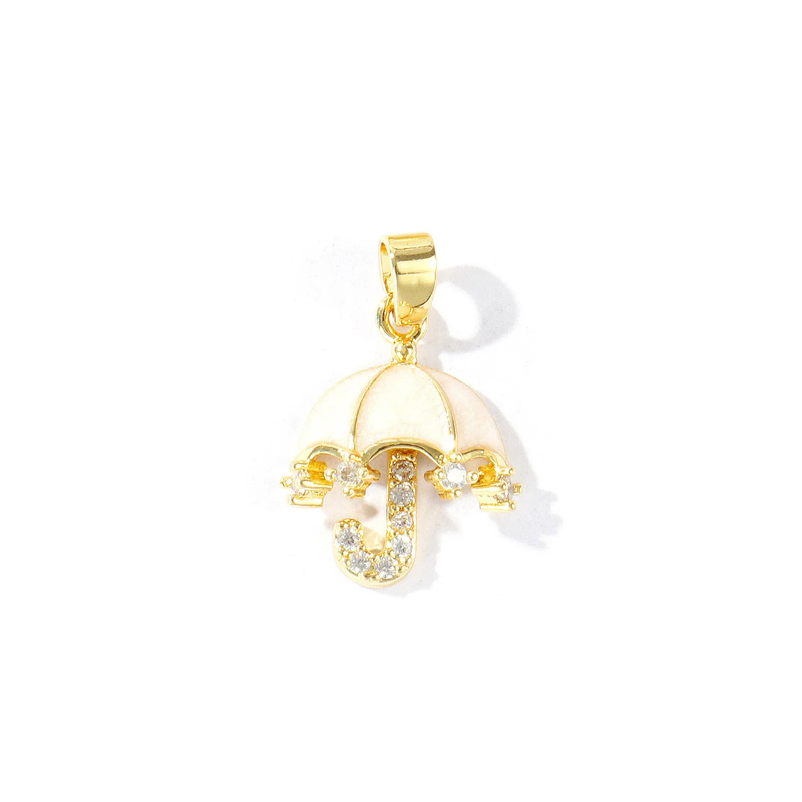 2 Stück 18k vergoldete Anhänger mit transparentem Zirkon, Perle, Regenschirm, Blume, Melonenkern, Schnalle, Messinganhänger für DIY-Halskettenherstellung. – Detail 6