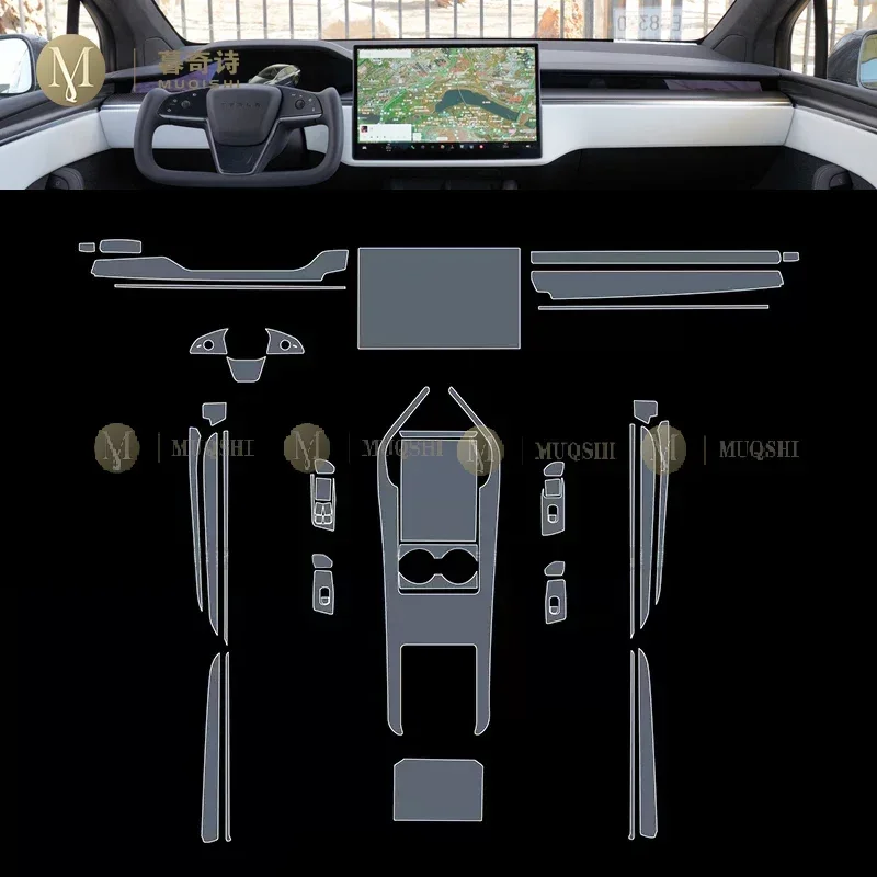 MUQSHI Pre cutting car Interior PPF paint protection film console Scratch transparent/matte TPU film For Tesla Model S 2022-2024