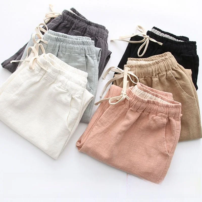 

High Waist Straight Leg Nine-Tenths Loose Fit Summer Thin Casual Pants for Women Retro Style Versatile Casual Trousers