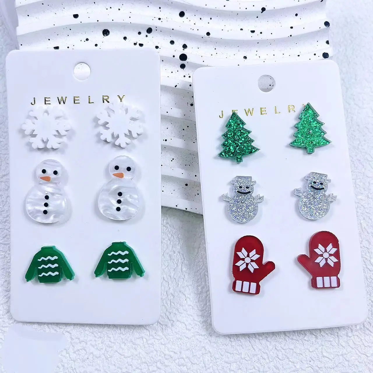 3-Pair Christmas Earnail Set Christmas Tree Snowflake Santa Claus Snowman Elk Earrings Accessories