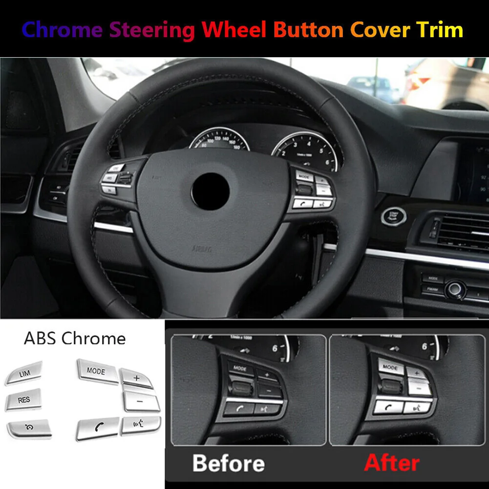 Button Cover Trim Steering Wheel 7 Piece ABS Accessories For Parts Replacement Silver Vehicle For 5/6/7 Series