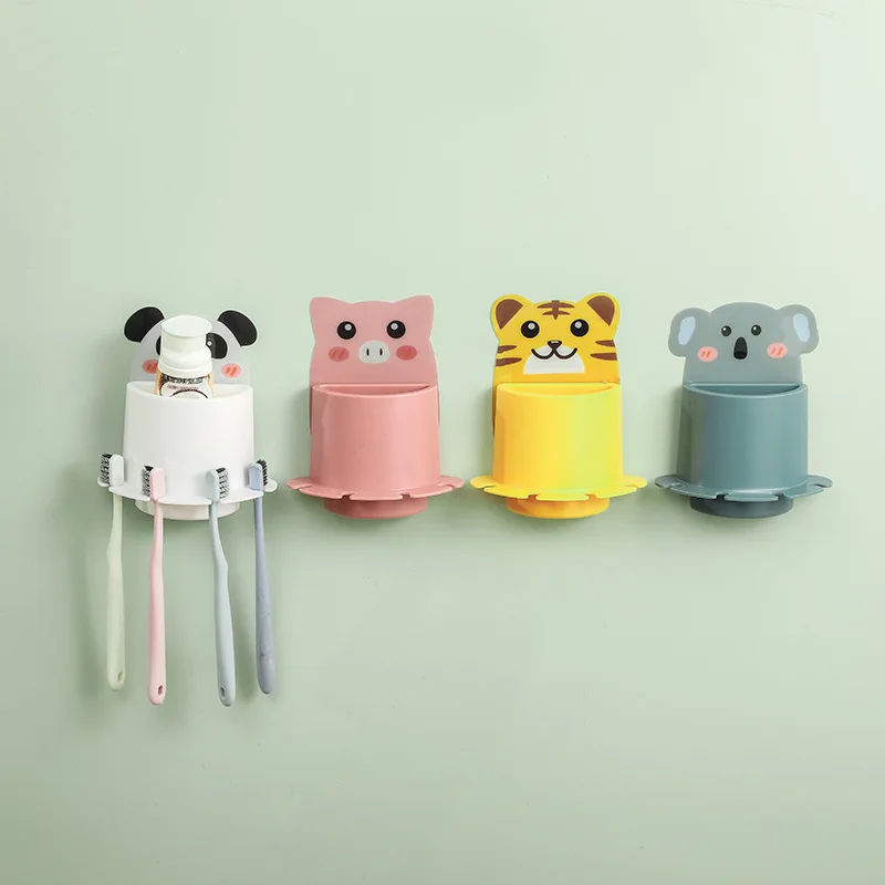 Cartoon Animal Toothbrush Holder Bathroom Accessories Set Toothbrush Toothpaste Wall Suction Storage Holder Container Organizer