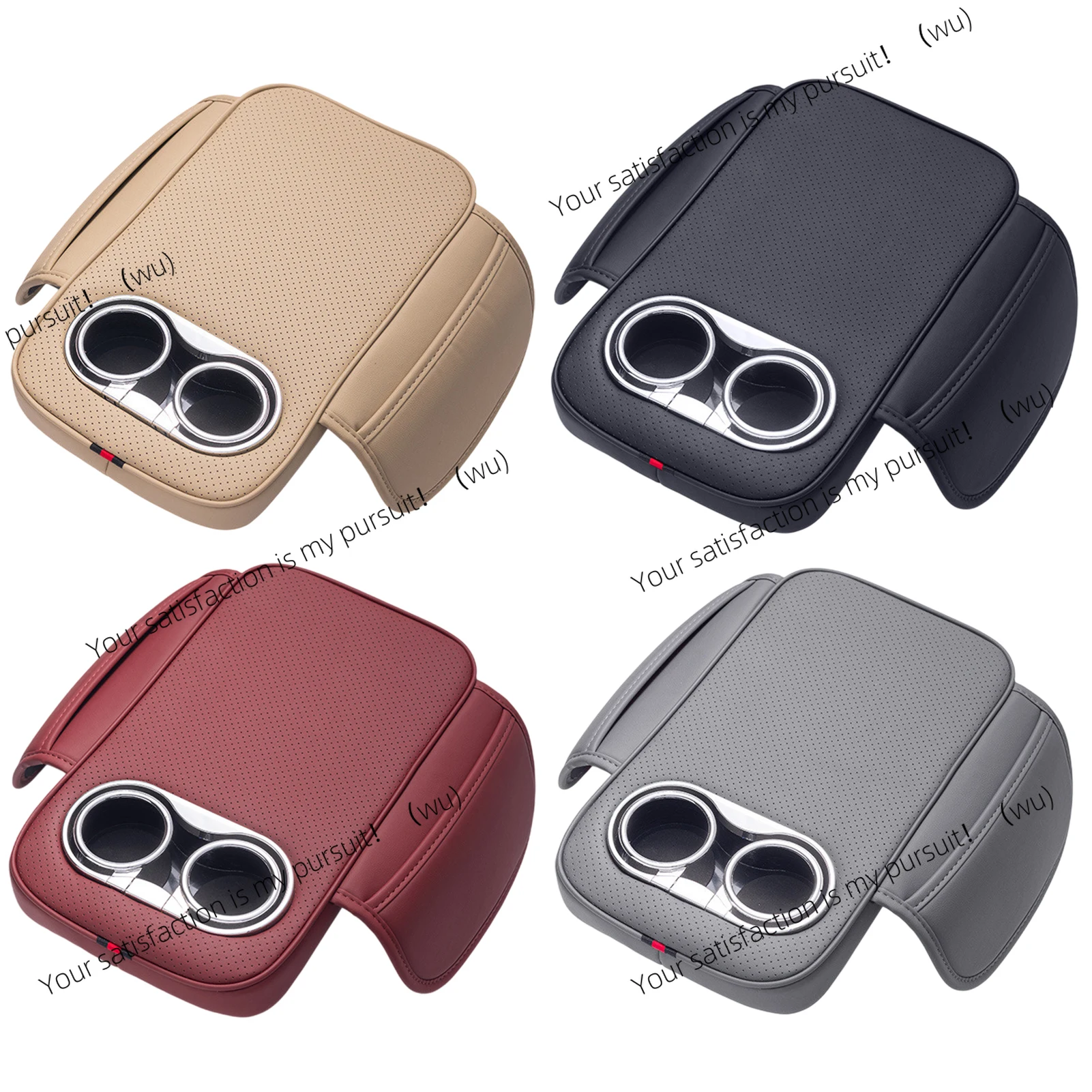 Car armrest pads with two cup holders and side pockets Two-way balancer Leather automatic center console armrests