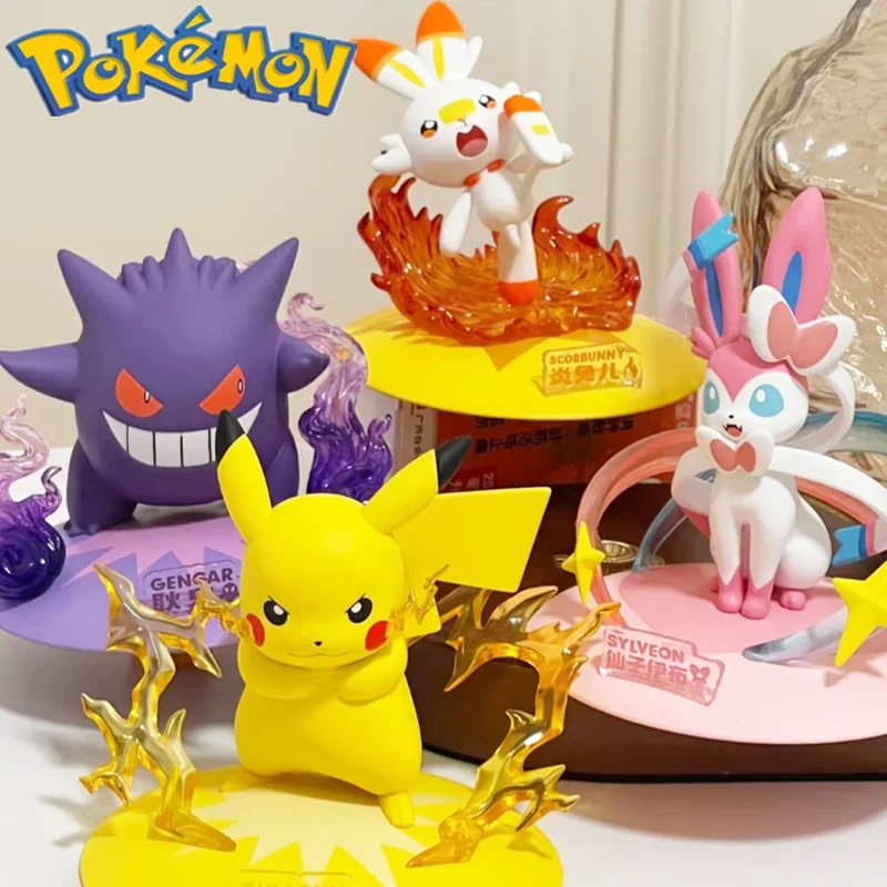 Pokemon Mobile Phone Holder Pikachu Gengar Scorbunny Sylveon Model Anime Children's Toy Collection Decoration Birthday Gift