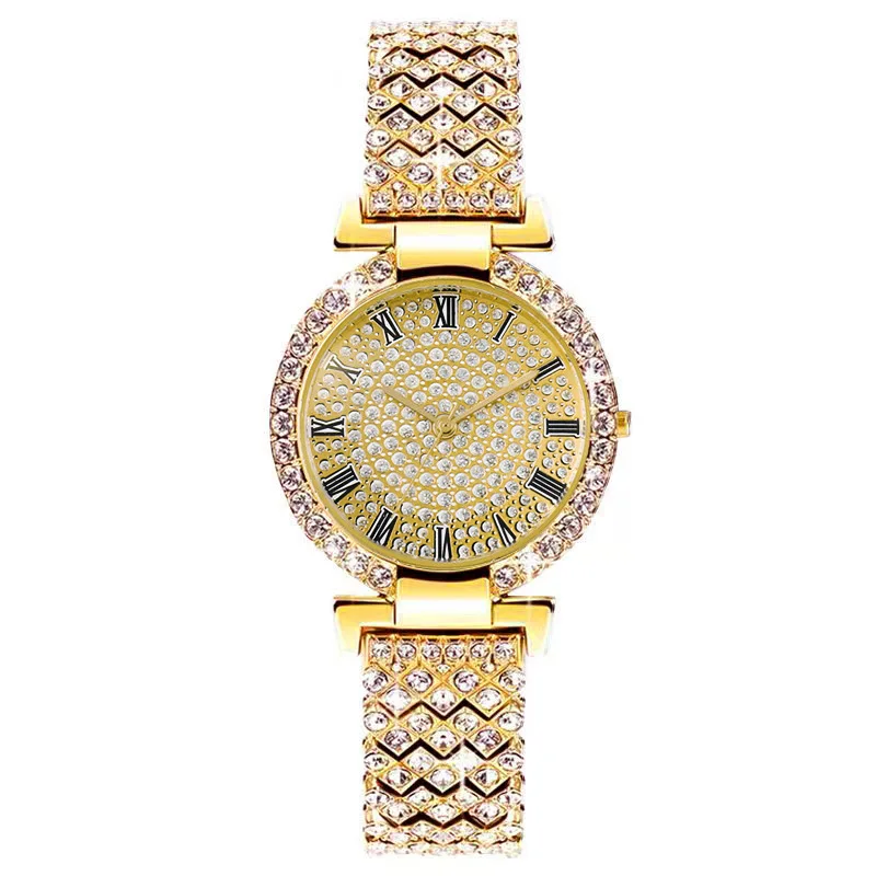 Full Diamond Roman Numeral Women's Quartz Watch Wristwatch Luxury Watch for Ladies Casual Female Watch Daily Wear Girl Gifts