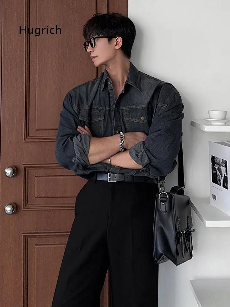 Men's Denim Long Sleeve Button Down Shirt Loose Fit Chest Pocket Casual Top Classic Retro Style For Daily Street Wear Layering