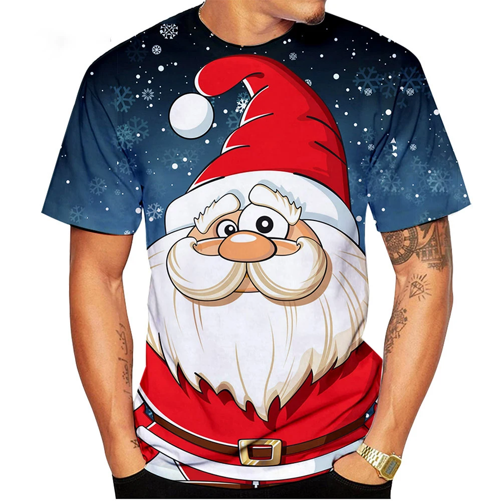 Summer fashion trend Santa Claus 3D printing fun printed T-shirt Christmas Eve casual comfortable short sleeved top