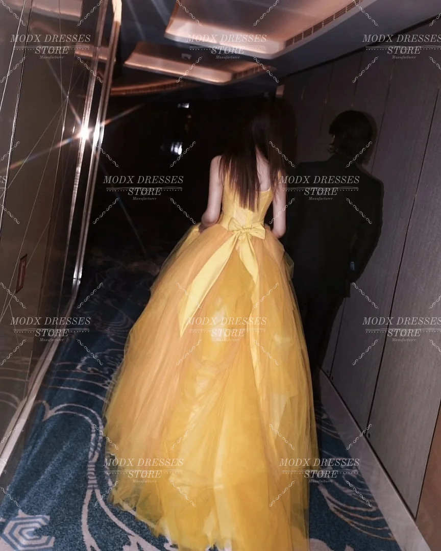 MODX أنيقة الأصفر السباغيتي الأشرطة فستان الزفاف الكورية انحنى فستان زفاف طول الأرض مخصص Vestidos Novias Boda النساء
