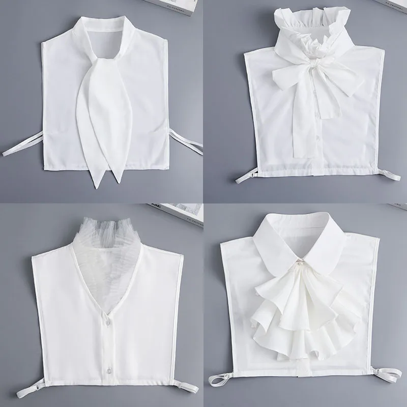 

New Stand Front Tie White Fake Collar for Women Lapel Shirt Detachable Collar Girls Vintage Ladies False Blouse Collar Fuax Cols