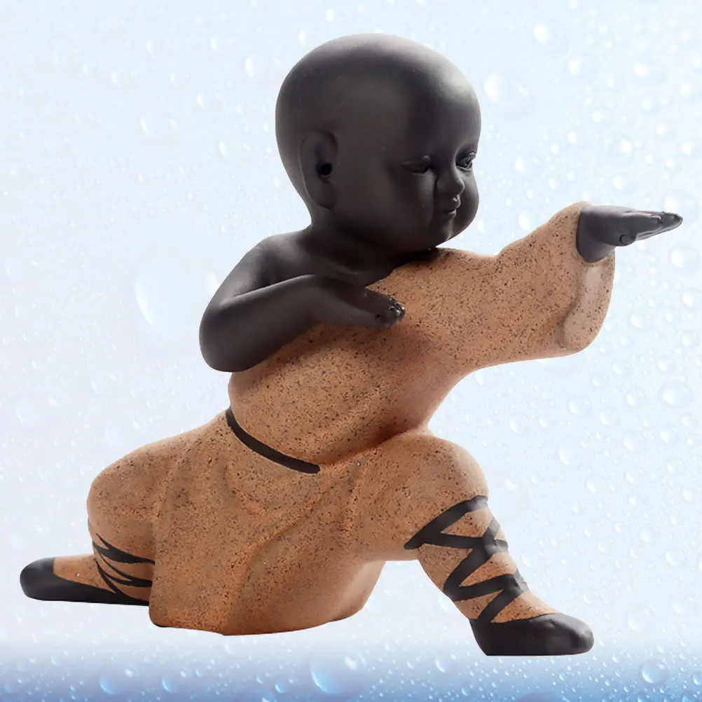 

1pc Kung Fu Monk Decor Purple Sands Statue Temple Style Ornament Tea Pet Arrangement for Home Shop (Posture 1)