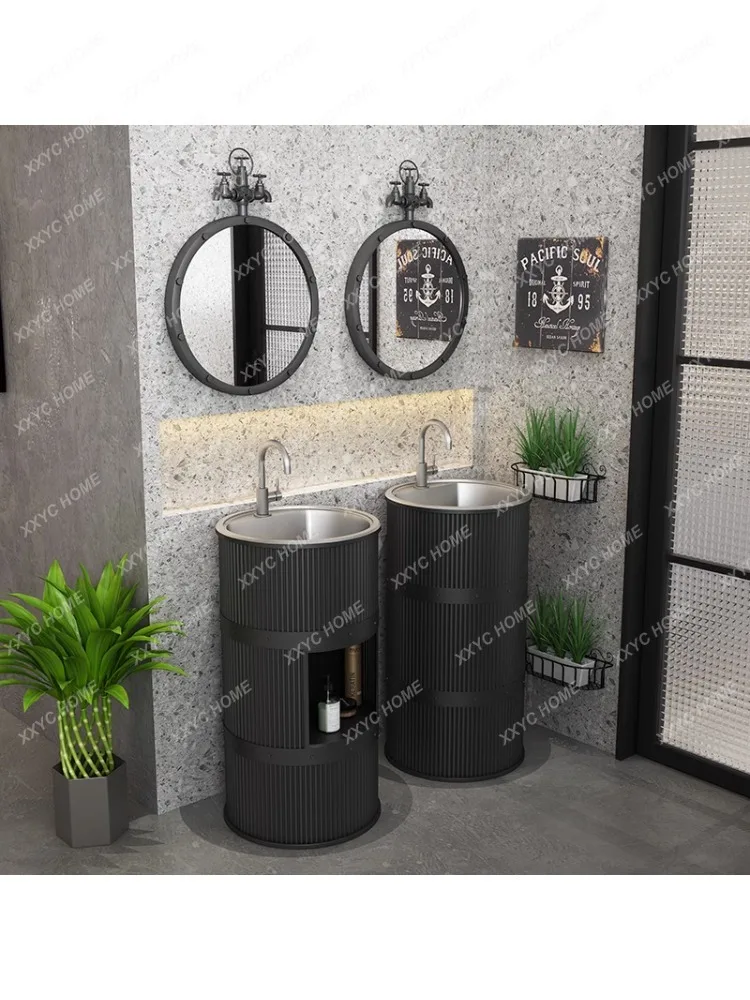 Iron Wash Basin Retro Industrial Style Oil Drum Creative Bathroom Table Sink Wash Basin