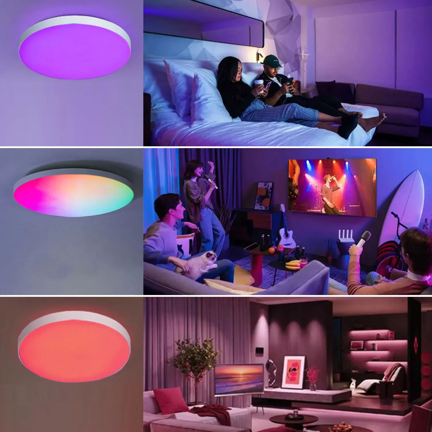 Xiaomi mijia สมาร์ทโคมไฟเพดาน RGBCW สี Dimming และปรับสีสมาร์ท RF รีโมทคอนโทรลห้องนอน LED วงกลม