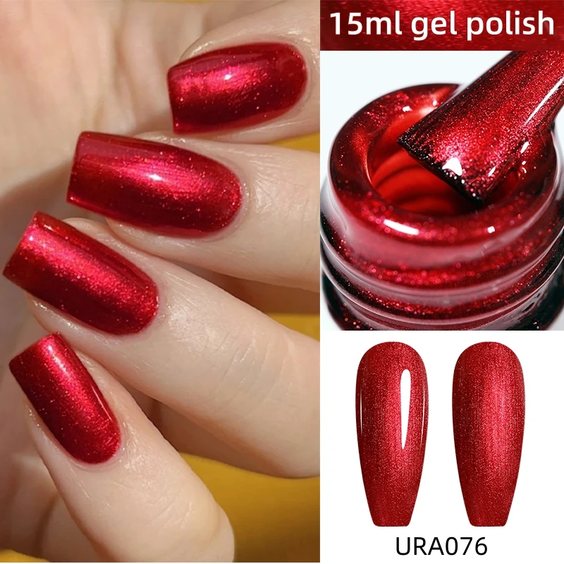 

UR SUGAR 15ml Winter Red Series Gel Nail Varnish Ancore Red Semi Permanent Soak Off UV Gel Glitter Shining DIY Nail Art Manicure