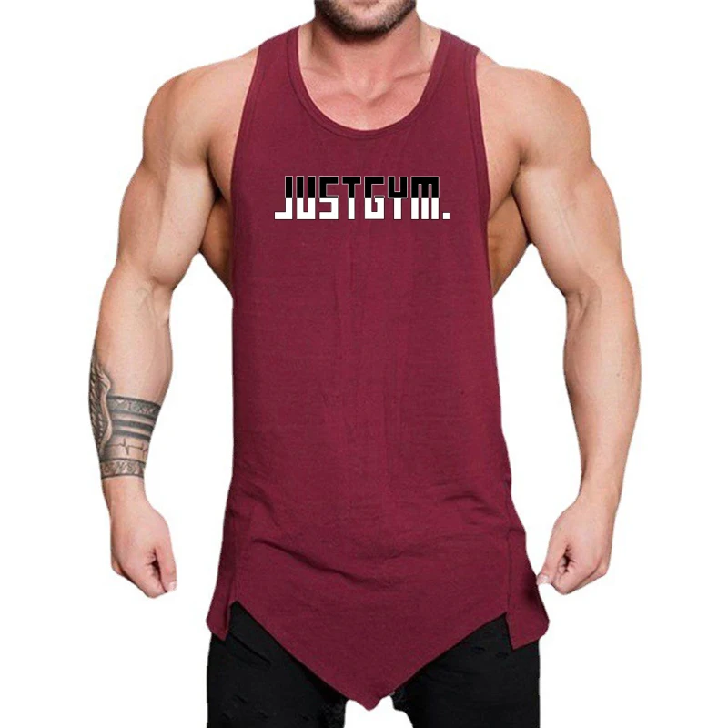Summer Mens Gym Workout Stringer Fitness Cotton Muscle Irregular Hem Tank  Bodybuilding Sport Vests Blank Bodybuilding Tank Tops