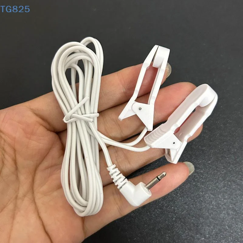 【AN】1Pcs Ear Clip Electrode Lead Wire 2.5mm Right Angle Plug Dual Ear Clamp Cable For TENS Pulse Therapy Massager Device
