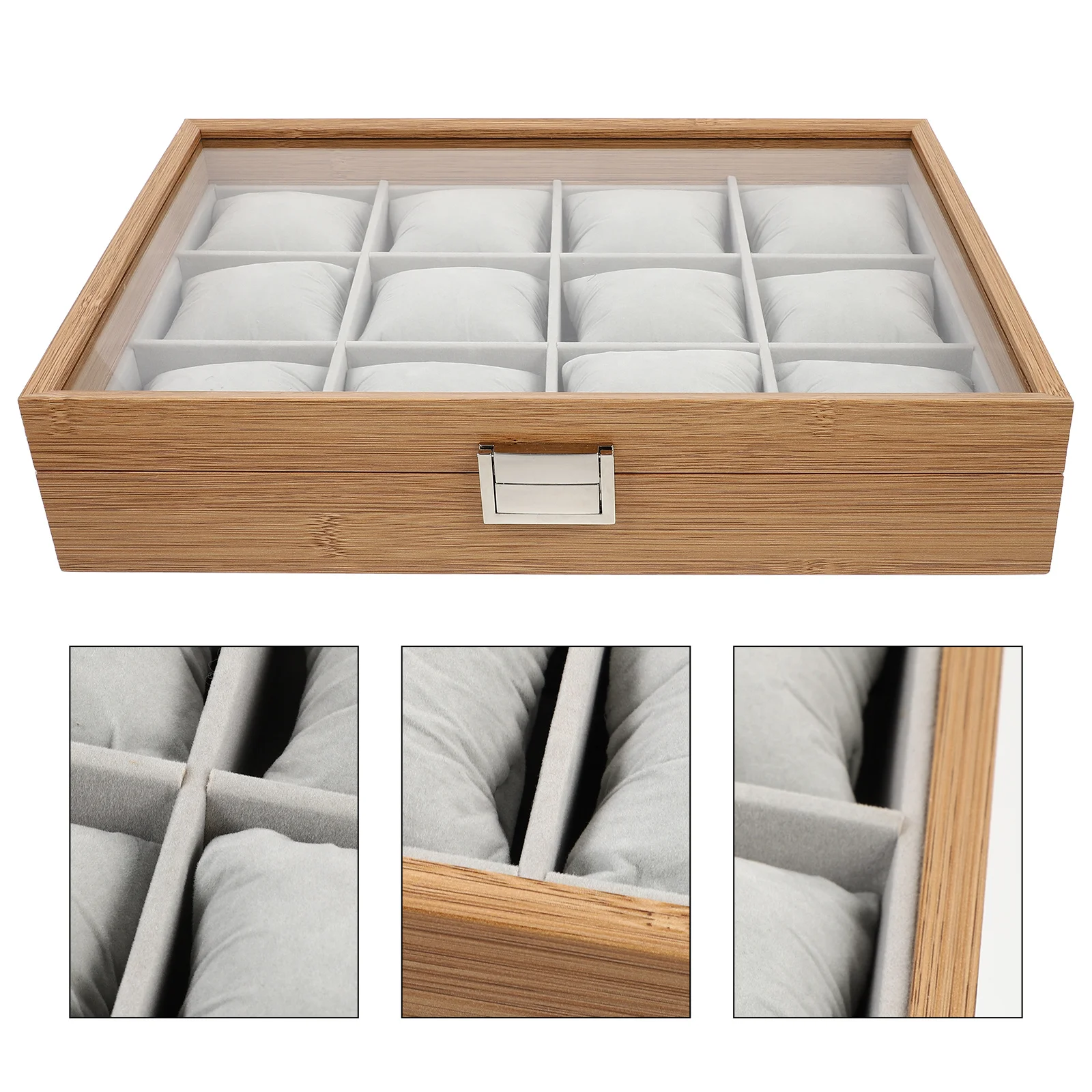 

Wooden Jewelry Organizer 12 Slot Watch Display Tray Removable Soft Pillows Scratch Box Watch Organizer Box