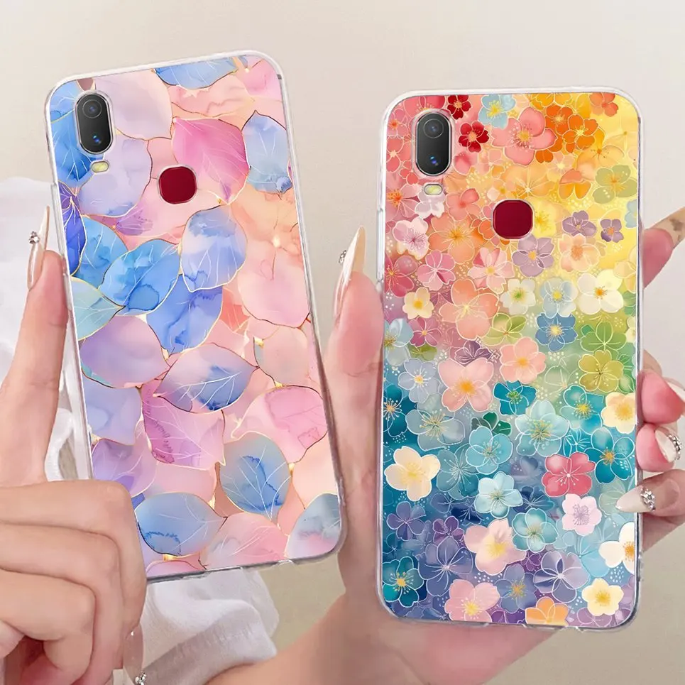 ل Vivo Y11 2019 Y12i / Vivo 1906 Y 11 جراب هاتف ملون فراشة زهرة المرأة جرلي لينة سيليكون غلاف واضح الغطاء الخلفي