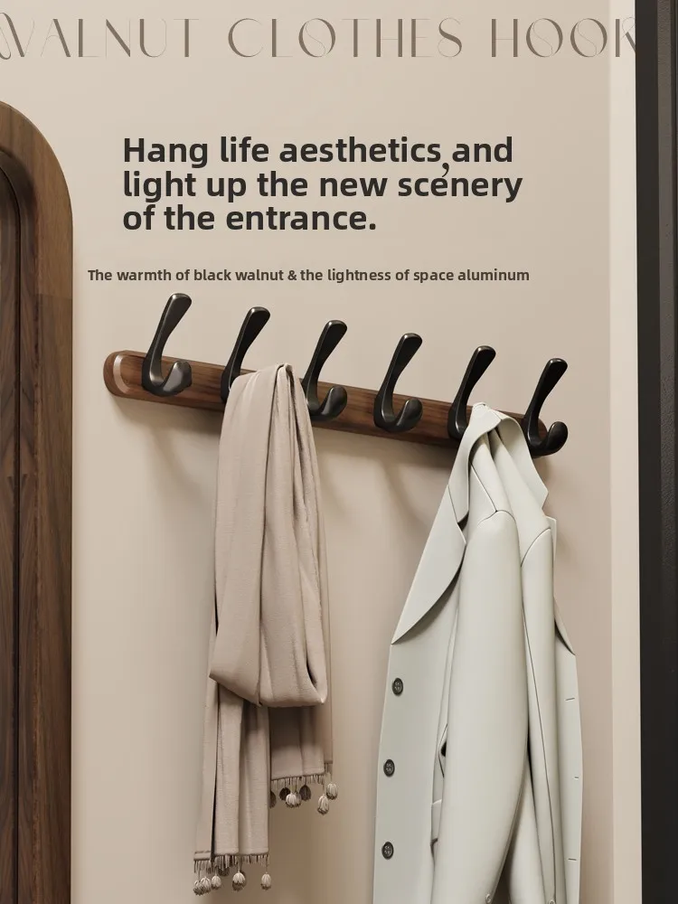 Walnut hook New Chinese-style advanced entry door Clothes hanging hanger Bathroom wall-mounted wall No punching