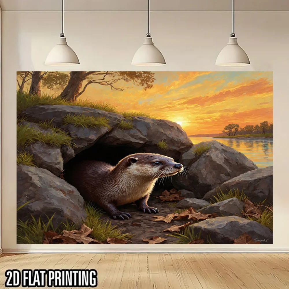1pc Beaver Sunset Cave Backdrop - Large Polyester Hanging Cloth with Vibrant Nature Scene Design, Perfect for Living Room, Bedro