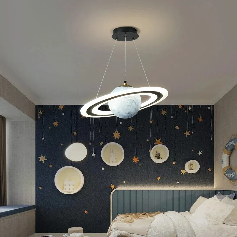 Imagem -03 - Indoor Led Planet Chandelier Space Star Pendant Light Quarto das Crianças Earth Ball Decor Fantasia Pendurado Luminária