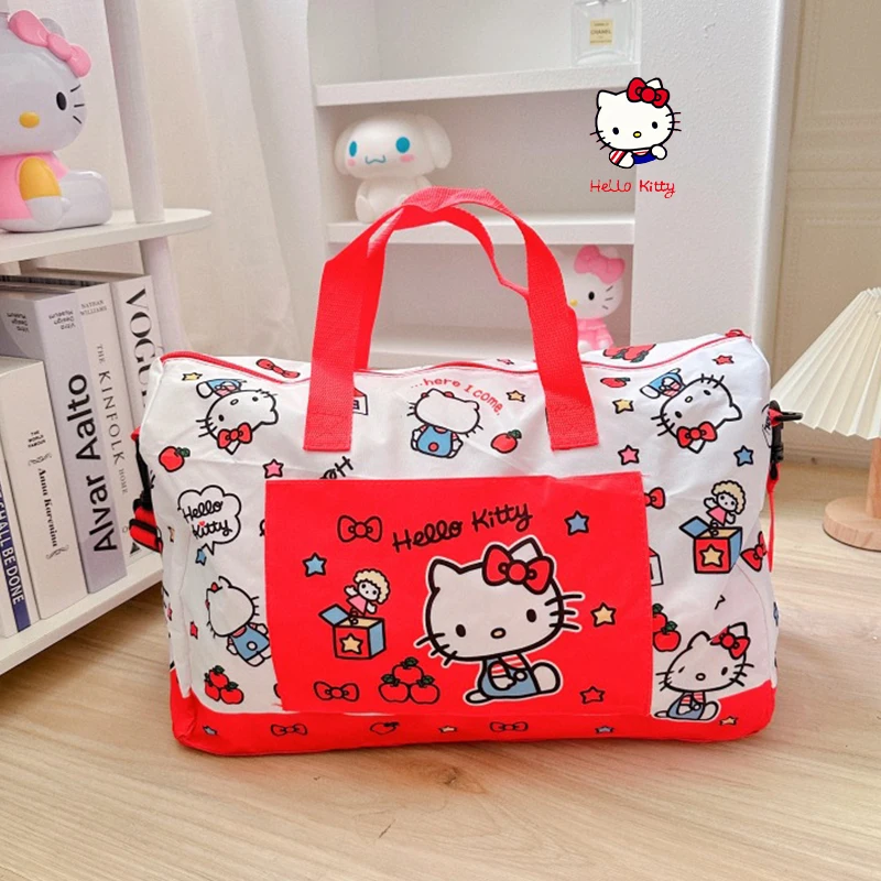 Practical Sanrio Hello Kitty Cute Rod Travel Bag Kawaii Kuromi Cinnamoroll Folding Zipper Large Capacity Waterproof Luggage Bag