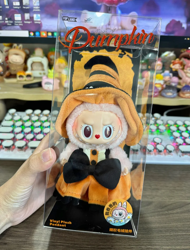 Labubu em estoque novo genuíno mokoko feliz festa de halloween série magia de abóbora vinil pingente boneca chaveiro brinquedos kawaii presentes