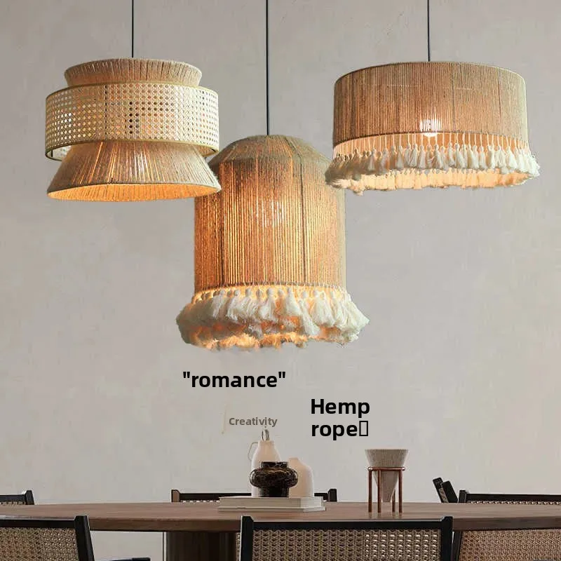 Bohemian Retro Chandelier for Living Room B&B Hotel Restaurant Dining Table Creative Hemp Rope Zen Tea Room Bedroom Light