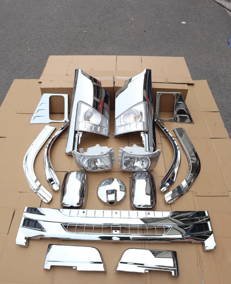 1Set Chromed Truck Body Parts Body Kit Headlight Wheel Eyebrow Grill Rear Mirror Cover Headlamp Headlight Included for Isuzu NPR