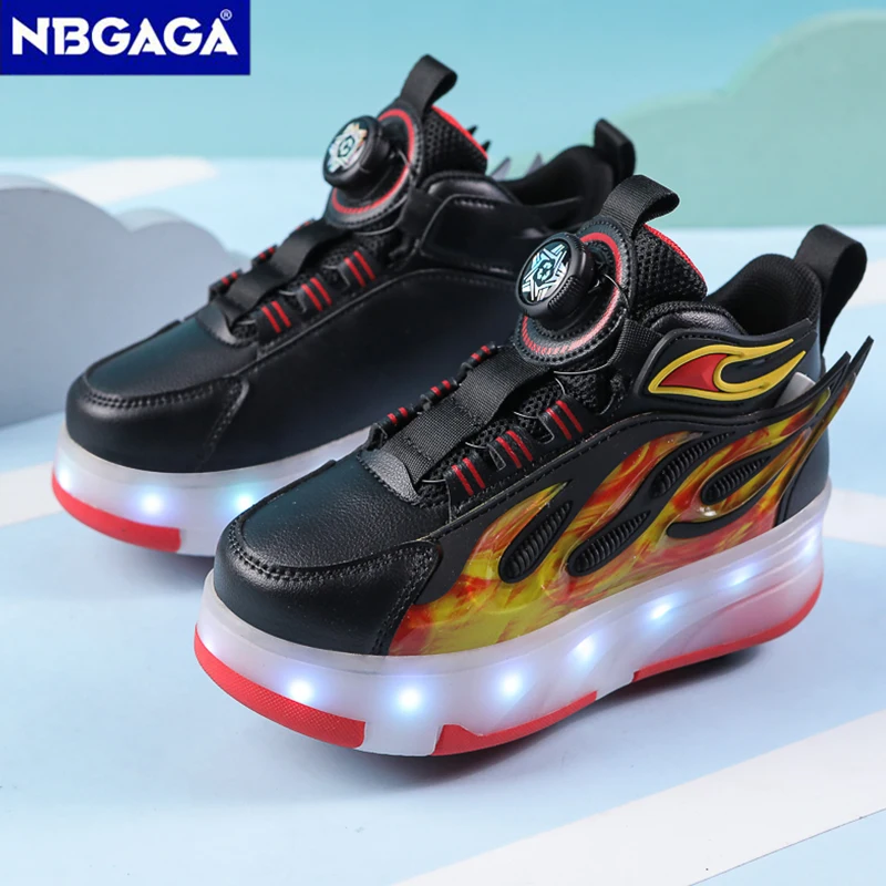 LED Light Kids' Four Wheel Roller Skate Shoes Detachable Parkour Skating Shoes for Child Boys Girls Outdoor Deformation Running