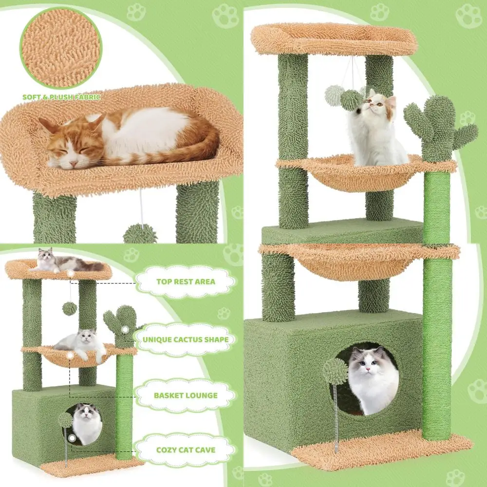 

33 Indoor Cat Tree with Multi-Level Platforms, Scratching Posts, Perch, and Hanging Balls for Kittens and Adults