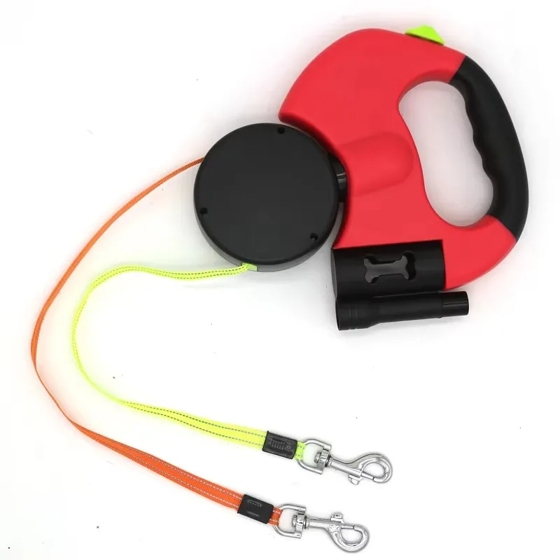 

Automatic Retractable Nylon Dog Traction Rope LED Light Double Head Dog Leash for 2 Dogs with Garbage Bag