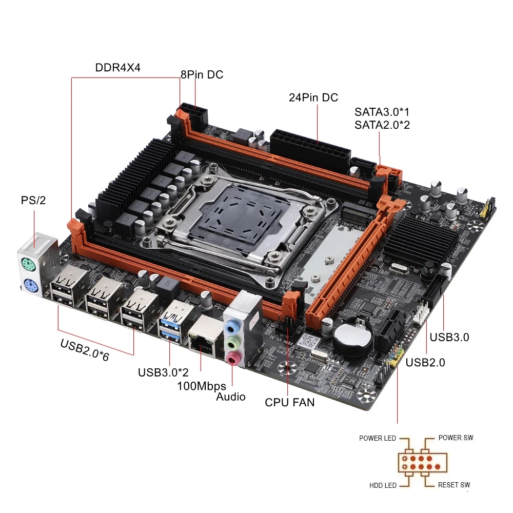 Kit Xeon X99 Motherboard with E5 2630 V4 and 16GB(2*8GB) DDR4 2133MHz RECC Memory Combo Set LGA 2011 V3 SATA USB 3.0 M.2 NVME