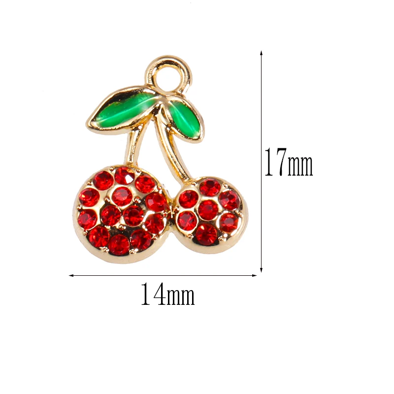10Pcs Zircon Red Cherry Charms KC Gold Color Fruit Pendant Necklace Earrings DIY Jewelry Making High Quality Charms Supplies