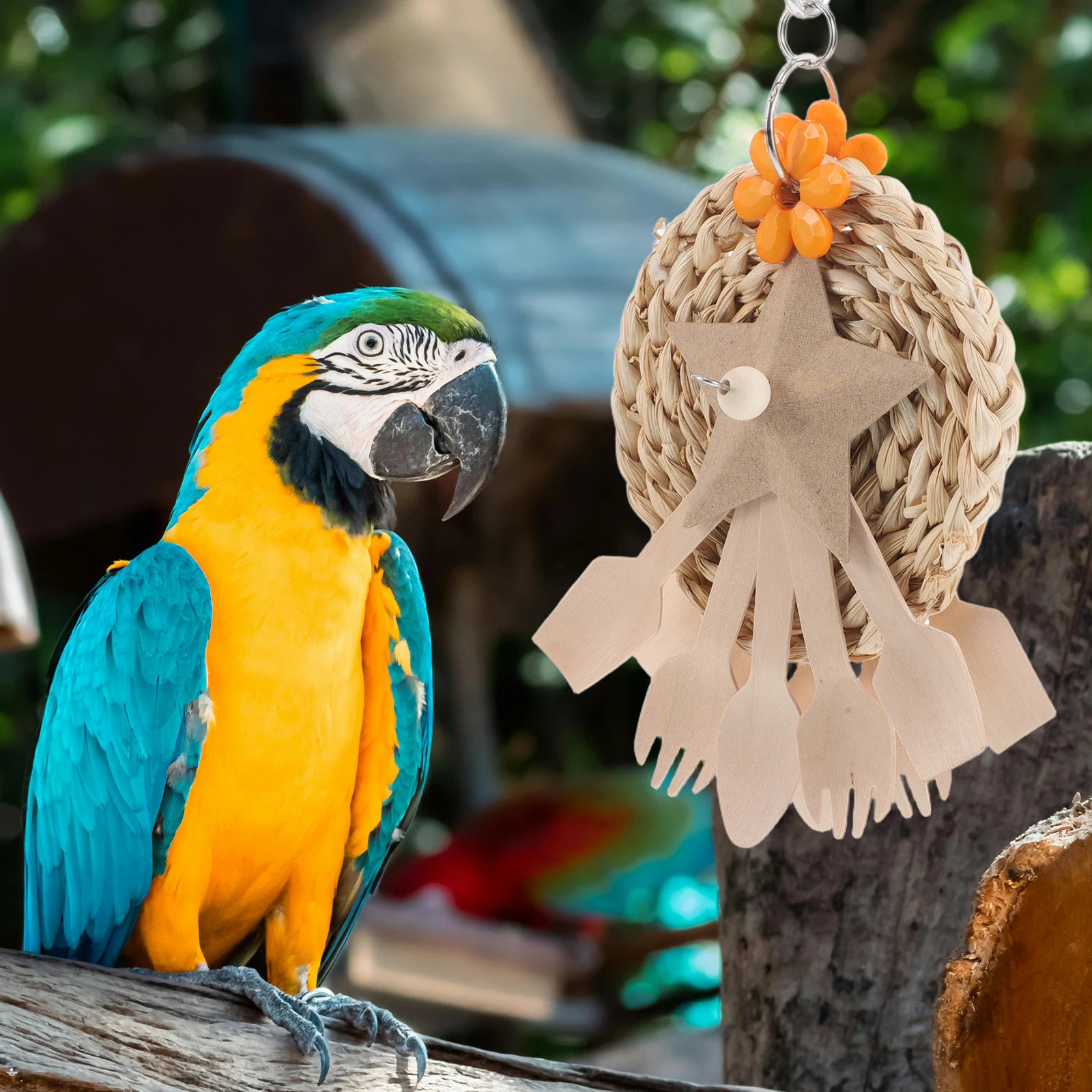

Parrot Budgie Cage Decoration Bird Ornament Small Hanging Plastic with Spoon Swing