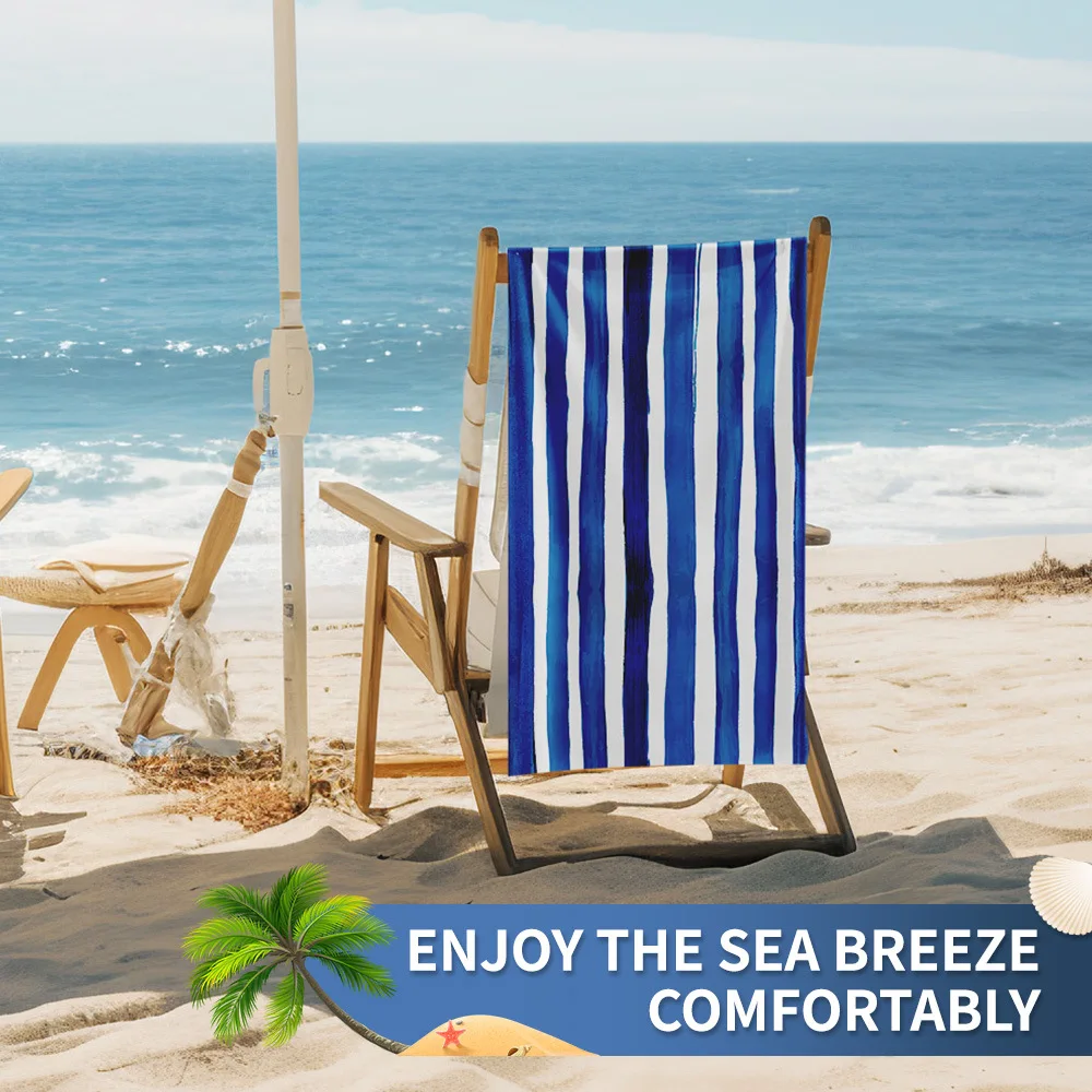Watercolor  Striped Beach Towel Microfiber Quick Dry Absorbent Lightweight Hand Drawn Art Towel for Beach Pool Vacation Travel